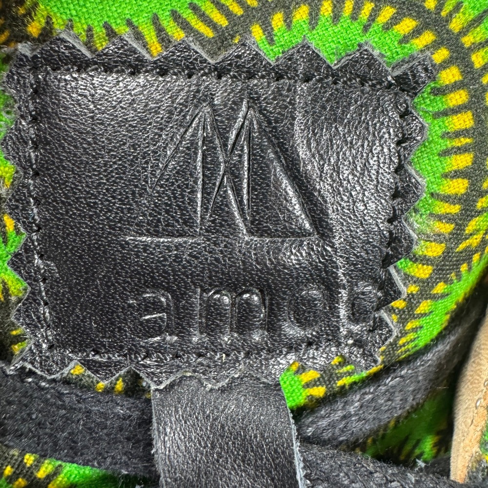 Kamod African Sneakers Low Top Green Swirl Print Black Leather Lace Up Mens 9.5 - Picture 8 of 14